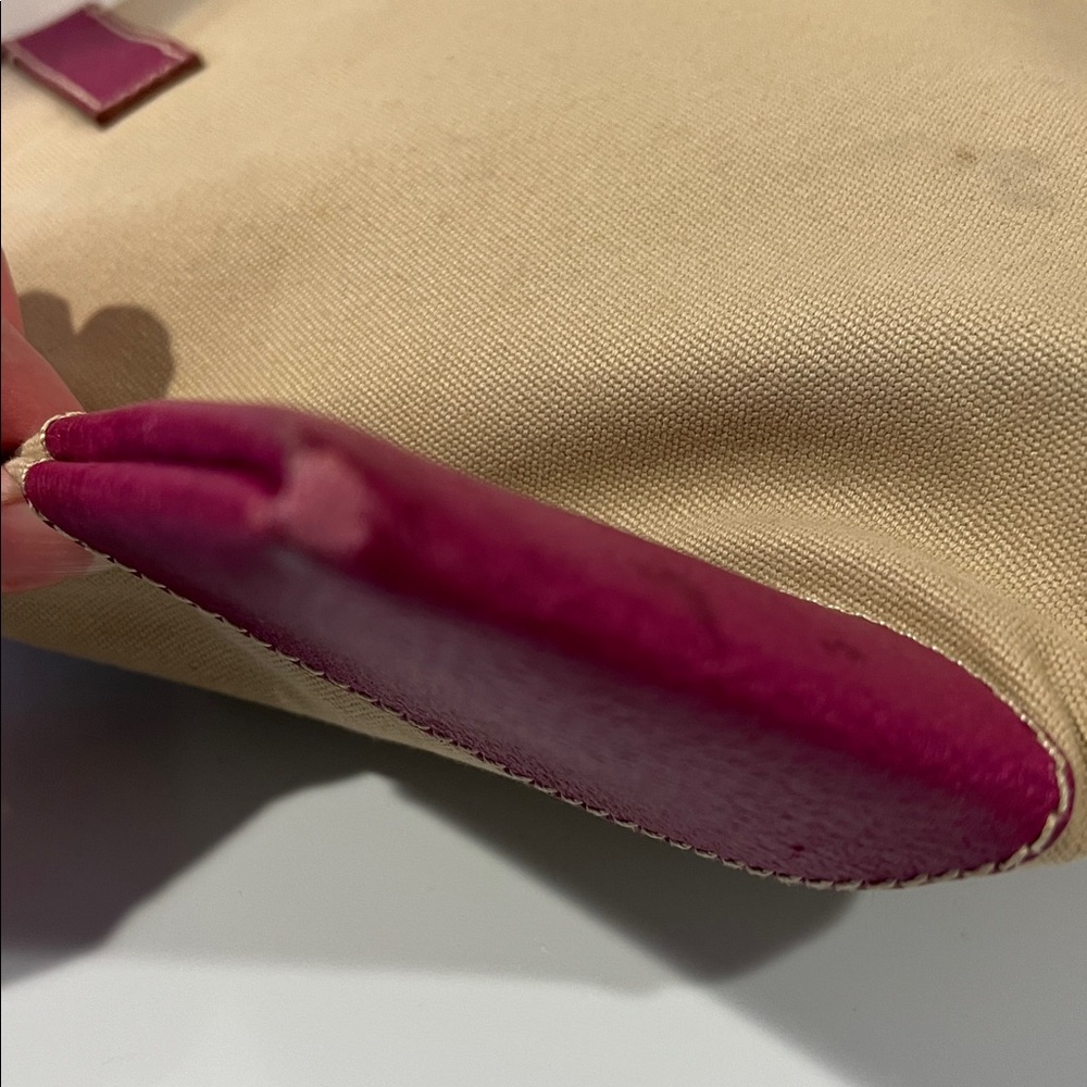 Prada Beige Canvas Tote with Pink Leather Handles and Accents - Picture 14 of 16